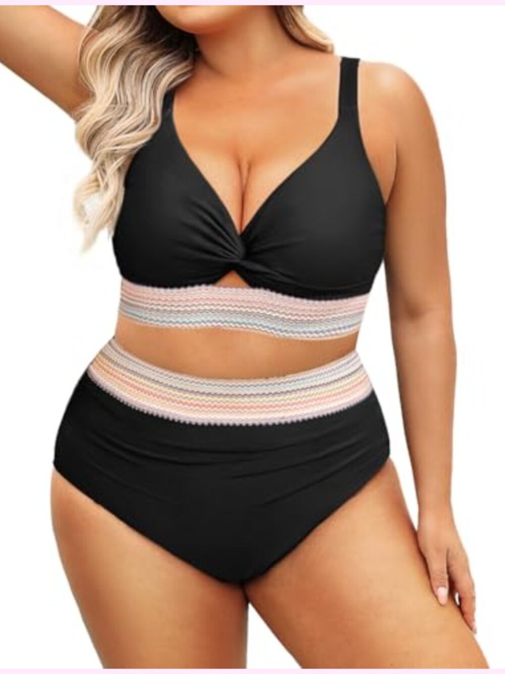 Plus Size High Waisted Tummy Control Bikini Set with Twist Top